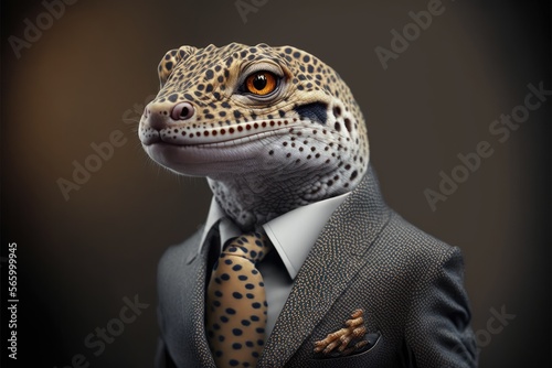 Portrait of a leopard gecko in a business suit