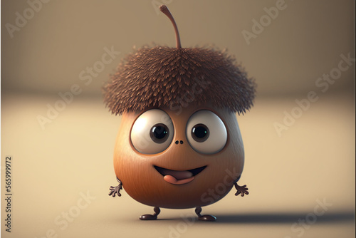 cute acorn cartoon character. Generative AI photo