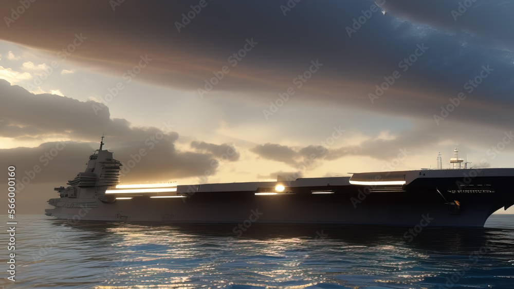 Fototapeta premium aircraft carrier in the ocean, naval battle, war, Generative AI