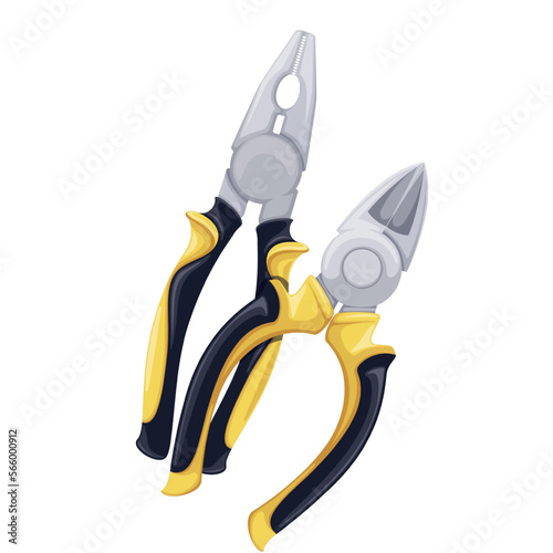 Pliers vector illustration. Cartoon isolated mechanical tool of construction worker or electrician with handles and metal pincers for cutting and repairing, pliers for mechanic or electrical works