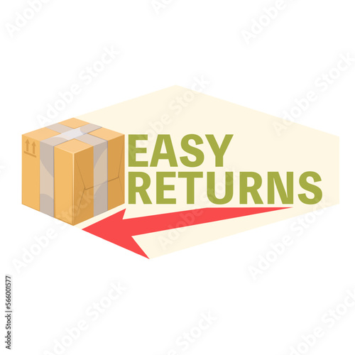 Easy return of parcel, warranty ecommerce vector illustration. Cartoon isolated button or badge with arrow, cardboard box with goods and Easy return text, guarantee of trust and customer satisfaction