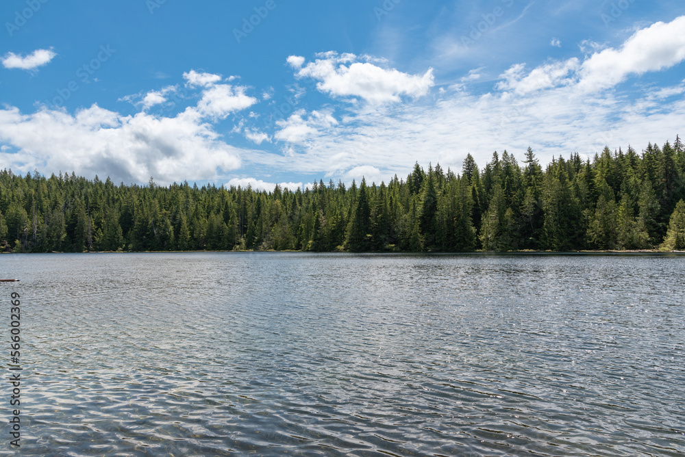 Calm mountain lake with a deep green forest on the background Calm mountain lake with a deep green forest on the background