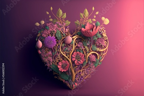 Floral heart Heart of flowers Wedding card Love symbol
on pink background.