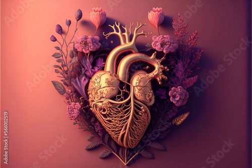 Floral heart Heart of flowers Wedding card Love symbol
on pink background.