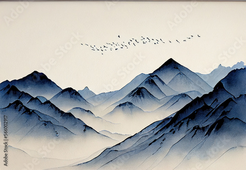Billede på lærred mountains painted in chinese style. Generative AI