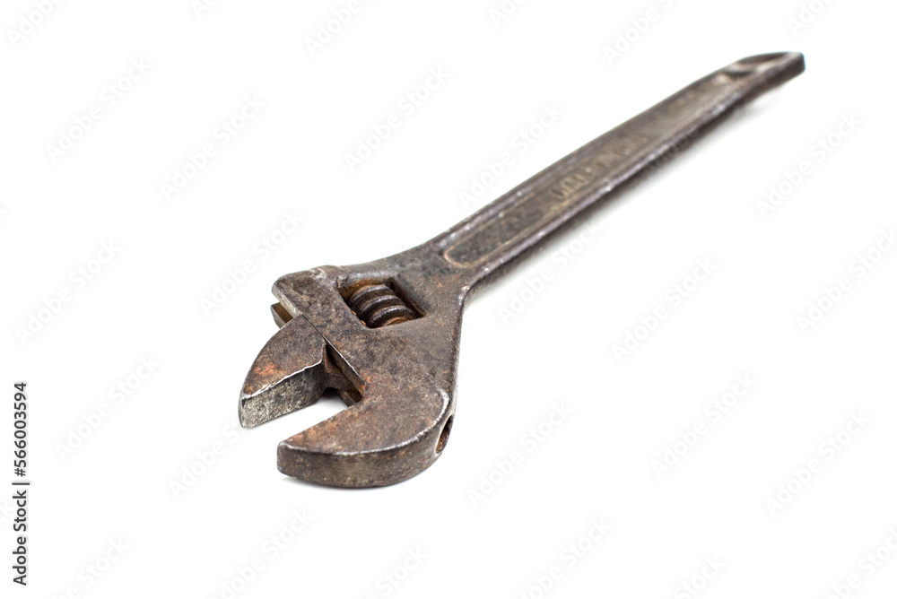 old rusty adjustable spanner on a white background is isolated old rusty adjustable spanner on a white background is isolated