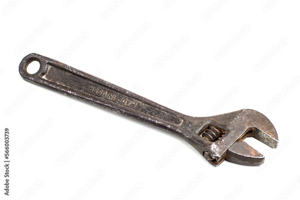 old rusty adjustable spanner on a white background is isolated old rusty adjustable spanner on a white background is isolated