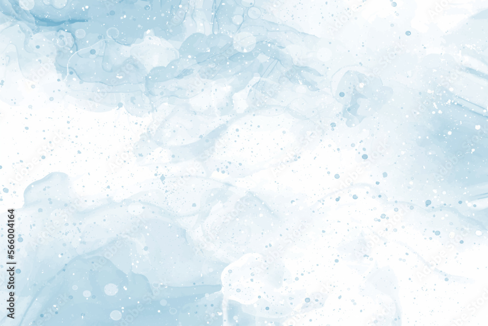 Abstract blue winter watercolor background. Sky pattern with snow. Light blue watercolour paper texture background. Vector water color design illustration - obrazy, fototapety, plakaty 