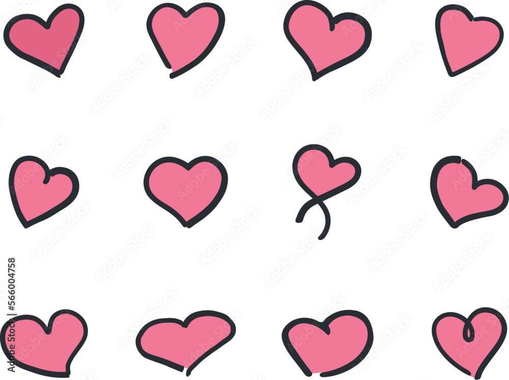 Hand drawn heart set. Love theme design elements