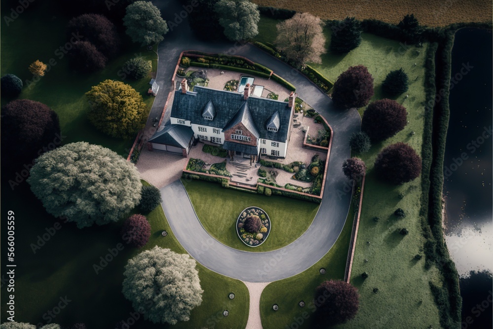 Drone Shot Of A Property Showing The Size And Layout Concept Of Drone Shot Of A Property Showing The Size And Layout Concept Of