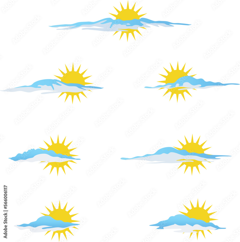 Obraz premium set of shining sun cloud icon vector illustrations