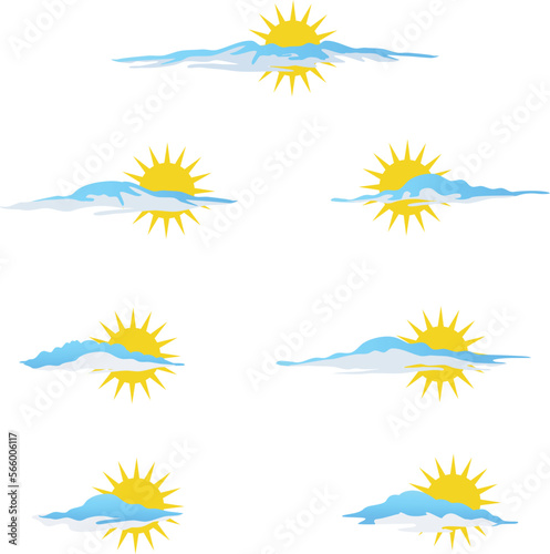  set of shining sun cloud icon vector illustrations