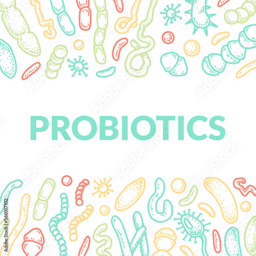 Probiotics hand drawn packaging design. Scientific vector illustration in sketch style