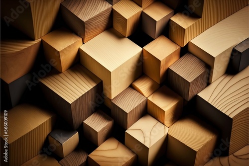 Wooden cube blocks pattern background. Generative Ai