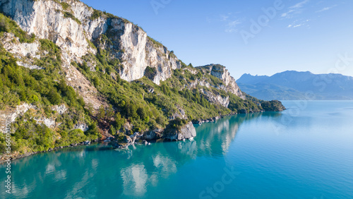 Aerial view of the picturesque Marble Caves near Puerto Rio Tranquilo - Lago General Carrera, Chile 