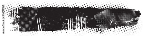 Grunge Paint stripe . Vector brush Stroke . Distressed banner . Black isolated paintbrush collection . Modern Textured shape . Dry border in Black . Halftone dots