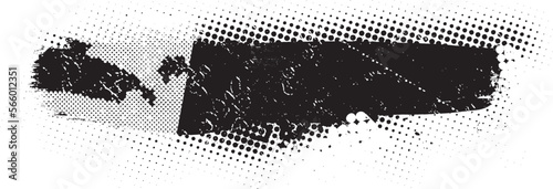 Grunge Paint stripe . Vector brush Stroke . Distressed banner . Black isolated paintbrush collection . Modern Textured shape . Dry border in Black . Halftone dots