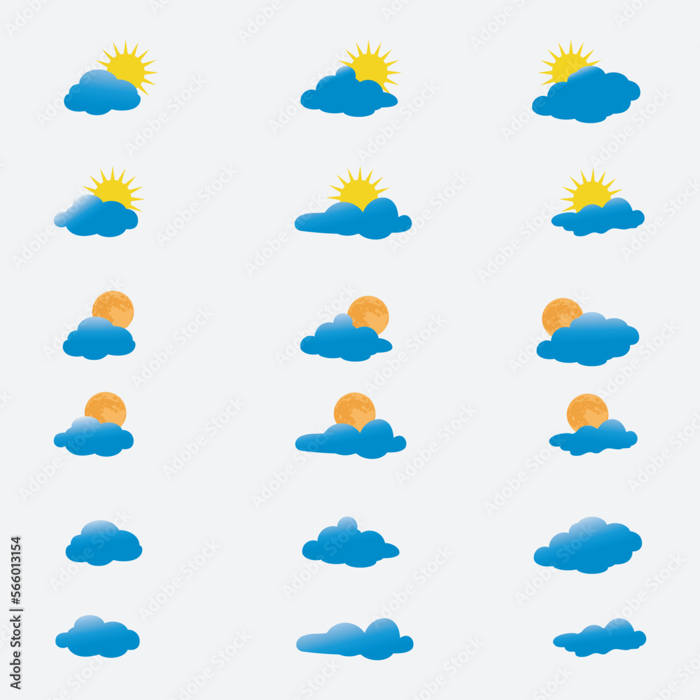  set of shining sun cloud icon vector illustrations