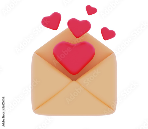 Mail 3D Open envelope with note paper card Postal message Business document Post mail Email Correspondence concept 3d rendering illustration Romantic message for Valentine's day © JulsIst