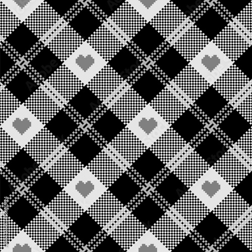 Check plaid seamless pattern with hearts