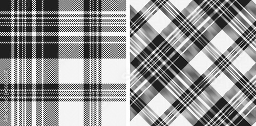 Set black and white plaid seamless pattern.
