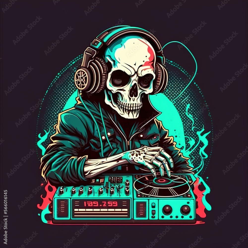 dj skull with a headphone and sunglasses flat illustration dj skull with a headphone and sunglasses flat illustration