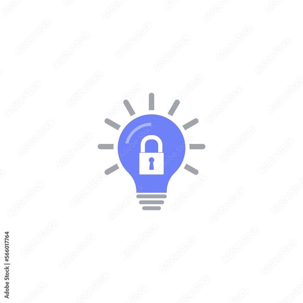 Patent idea, patented solution locked. Patent icon with light bulb and padlock isolated on white background Patent idea, patented solution locked. Patent icon with light bulb and padlock isolated on white background