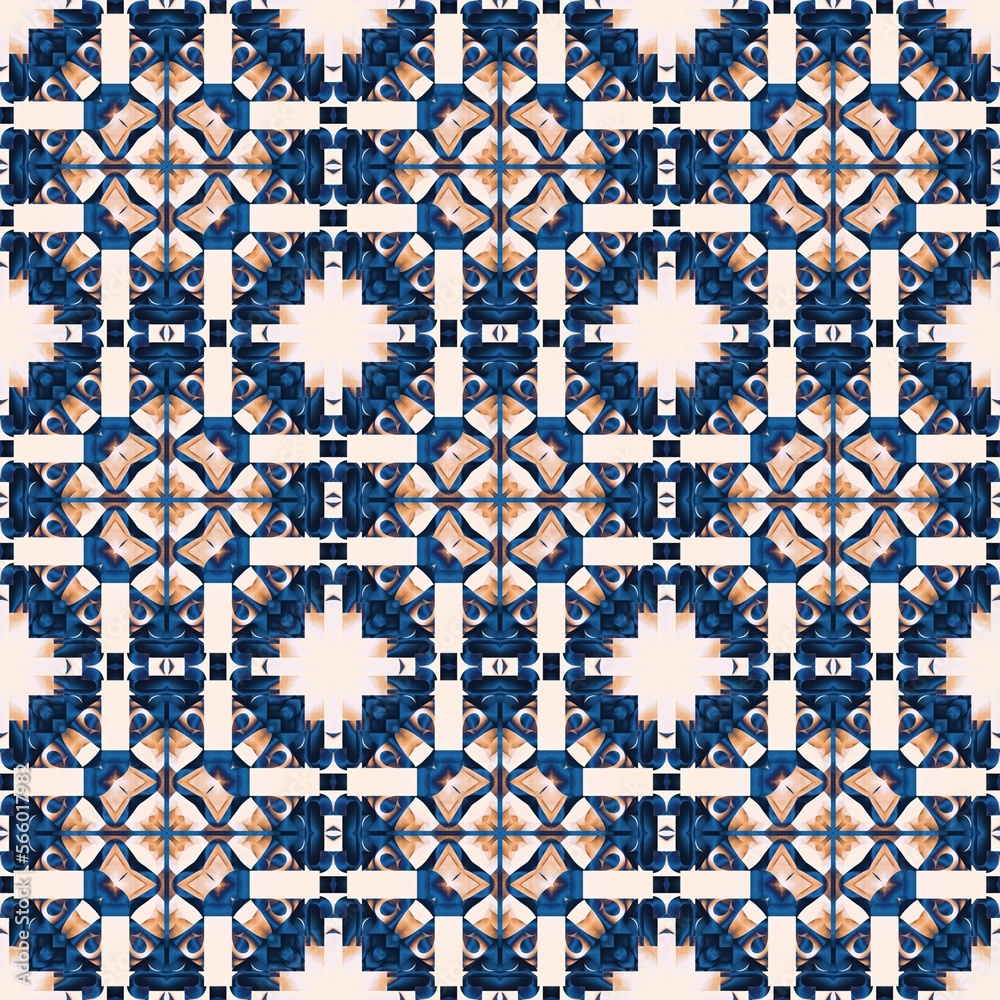 Indigo Blue white watercolor batik blur azulejos tile background. Seamless coastal blur painterly geometric mosaic effect. Patchwork masculine all over summer fashion damask repeat