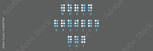 World Braille Day on 4th of January in black background banner. Braille is a tactile writing system used by blind or visually impaired people. Vector illustration in black and blue
