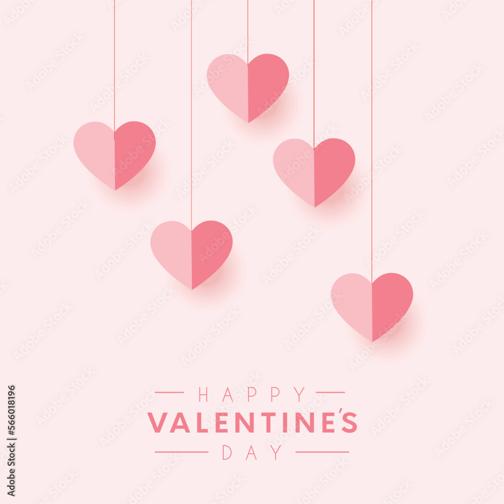 Hanging hearts background with text space-Poster or banner with blue sky and paper cut clouds. Place for text. Happy Valentine's day sale header or voucher template with hanging hearts
