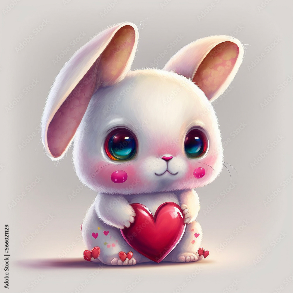 Obraz premium Adorable Valentines Day Animal. Baby Rabbit. Bunny. Hearts. Graphics Resource. generative ai