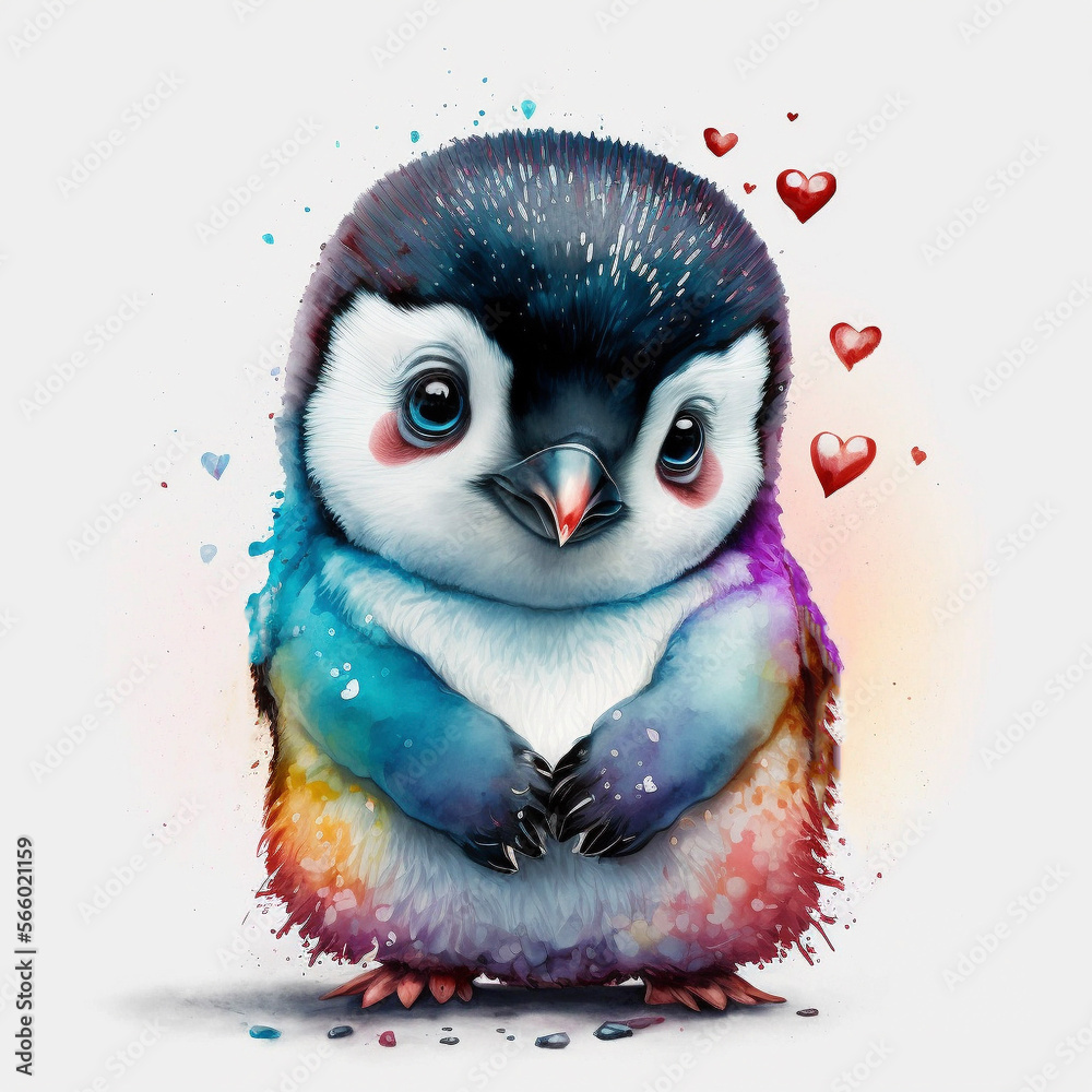 Valentines Day. Baby Penguins. Hearts. Love. Graphic Resource. Generative Ai