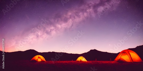 Glowing tent under clear sky