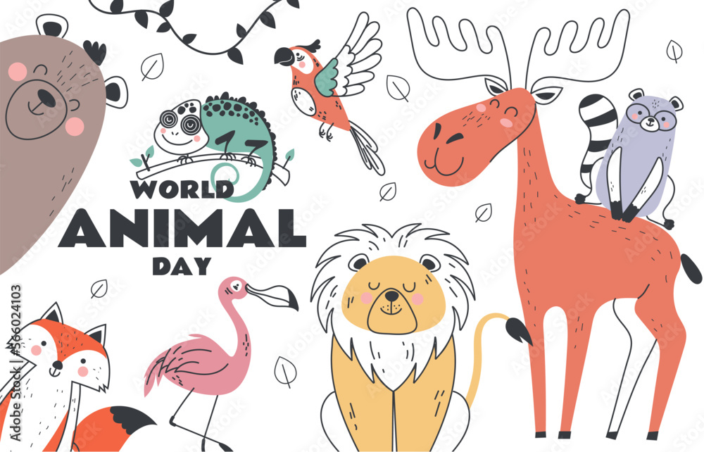 Obraz premium Wildlife day world life wild animal forest nature conservation concept. Vector design graphic illustration