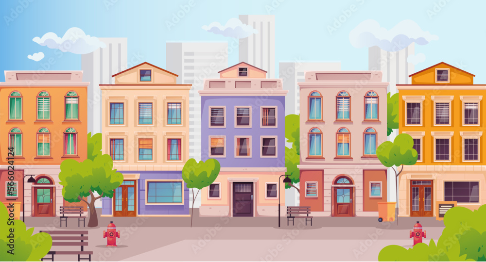 City street vector background background building cartoon house town europe cityscape concept. Vector design graphic illustration City street vector background background building cartoon house town europe cityscape concept. Vector design graphic illustration