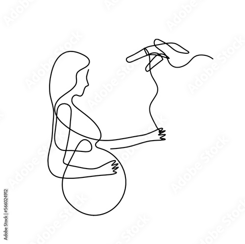 Mother silhouette body with hand as line drawing picture on white