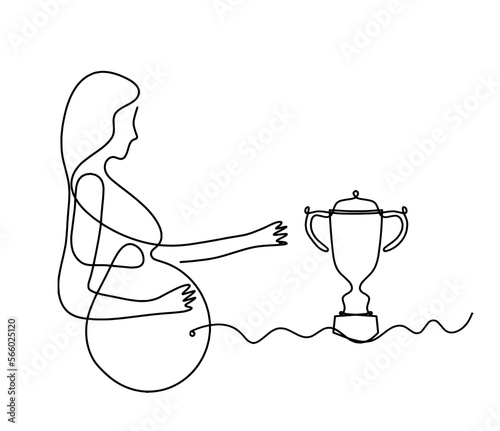 Mother silhouette body with trophy as line drawing picture on white