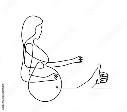 Mother silhouette body with hand as line drawing picture on white