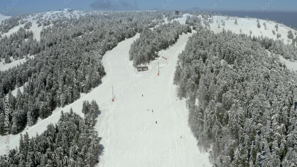 Group of skiers having fun while skiing on the top of mountain Kopaonik in Serbia Group of skiers having fun while skiing on the top of mountain Kopaonik in Serbia
