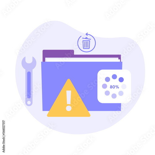 Icon repairing HDD. Restoration process. Data recovery, data storage backup, hardware disk repair service. Vector illustration in flat cartoon design