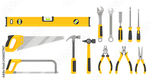 Manual Tools Isolated on White Background Icons Set. Repairman Instruments for Maintenance Cartoon Vector Illustration