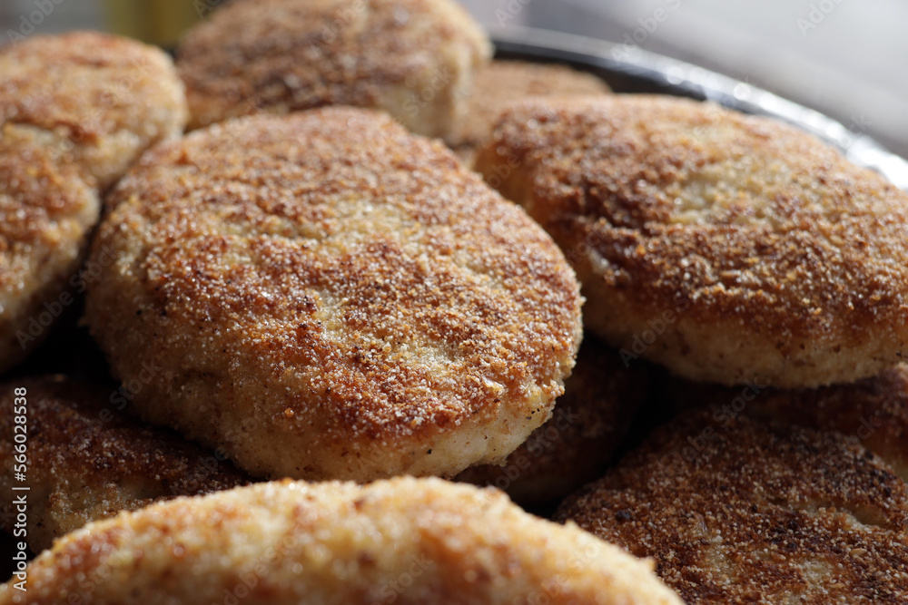 Fresh fried homemade cutlets or cutlets in a pan Fresh fried homemade cutlets or cutlets in a pan