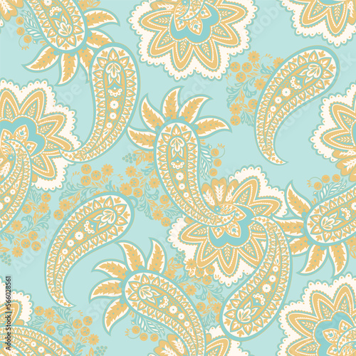 Paisley vector seamless pattern. Fantastic flower  leaves. Batik style painting. Vintage background