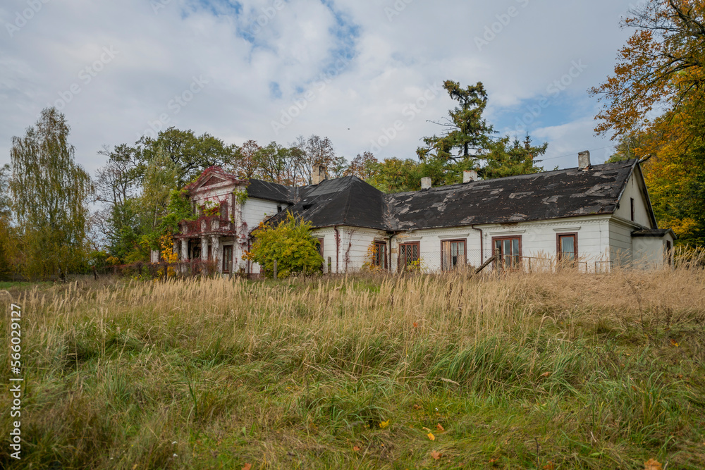 An old school in an abandoned manor house in central Poland, Europe in autumn An old school in an abandoned manor house in central Poland, Europe in autumn