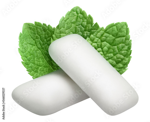 Obraz na plátně Two chewing gum pieces with fresh mint leaves, cut out