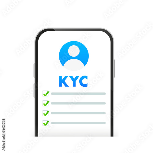 KYC - Know Your Customer vector icon design. Profile identity symbol isolated on white background. Personal identification concept. KYC Verification on the laptop. KYC document. Vector illustration