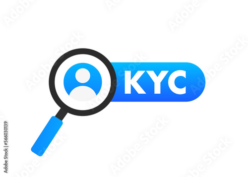 KYC - Know Your Customer vector icon design. Profile identity symbol .Magnifying glass. Personal identification concept. KYC Verification. KYC document. Vector illustration