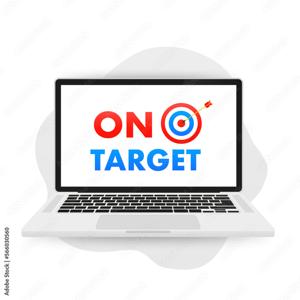 Right arrow on target logo design.A target with an arrow. Goal achievement concept on laptop. Landing page, banner business. Vector illustration Right arrow on target logo design.A target with an arrow. Goal achievement concept on laptop. Landing page, banner business. Vector illustration