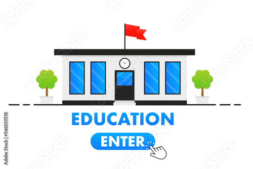 Concept Elearning Online at Home. Online Distance education. Web courses or tutorials Distance lessons video course web seminar. Learning concept. School. Construction of the city. Vector illustration