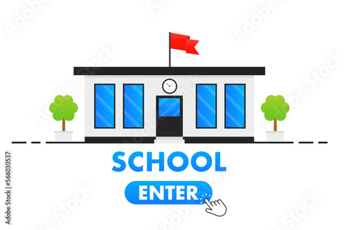Concept Elearning Online at Home. Online Distance education. Web courses or tutorials Distance lessons video course web seminar. Learning concept. School. Construction of the city. Vector illustration